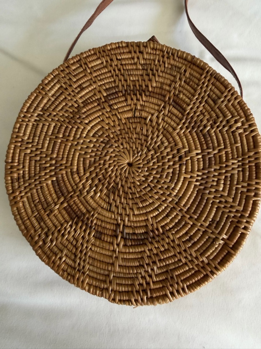 Free People Hartwood House "Sol" Woven Round Straw Camel Brown Crossbody Bag - Picture 5 of 12